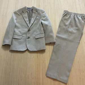Van Heusen Boys Size 5 Tan Beige Suit Set Jacket Pants With Stain